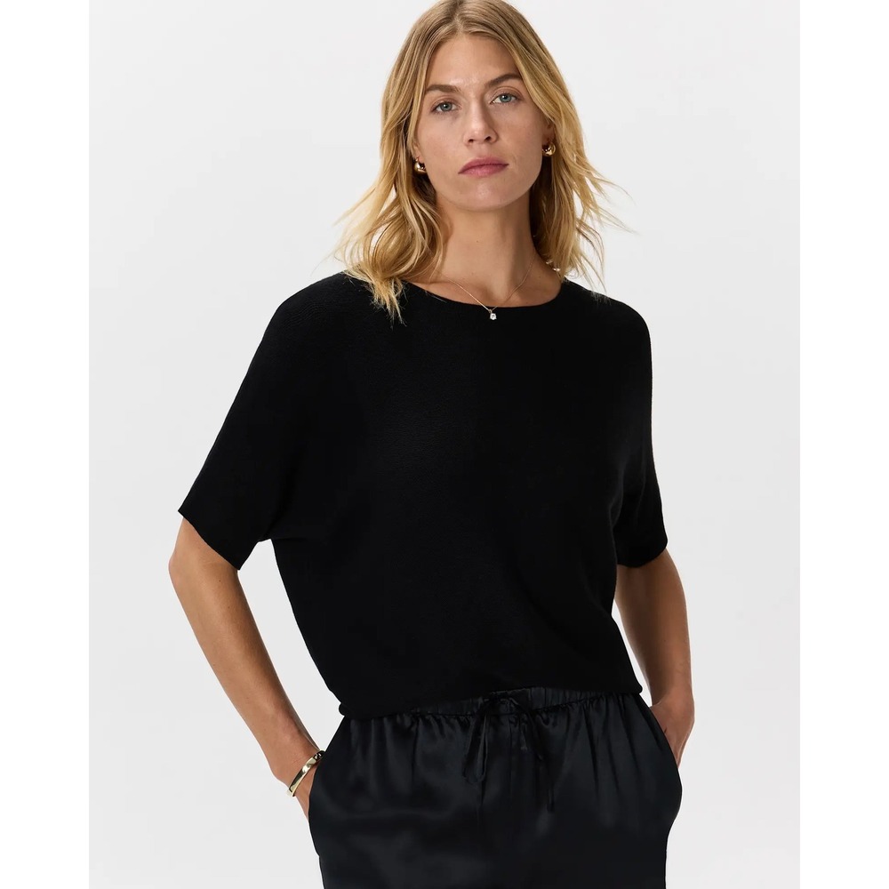 Quince Cotton Cashmere Link-Stitch Dolman Sweater Black Size S